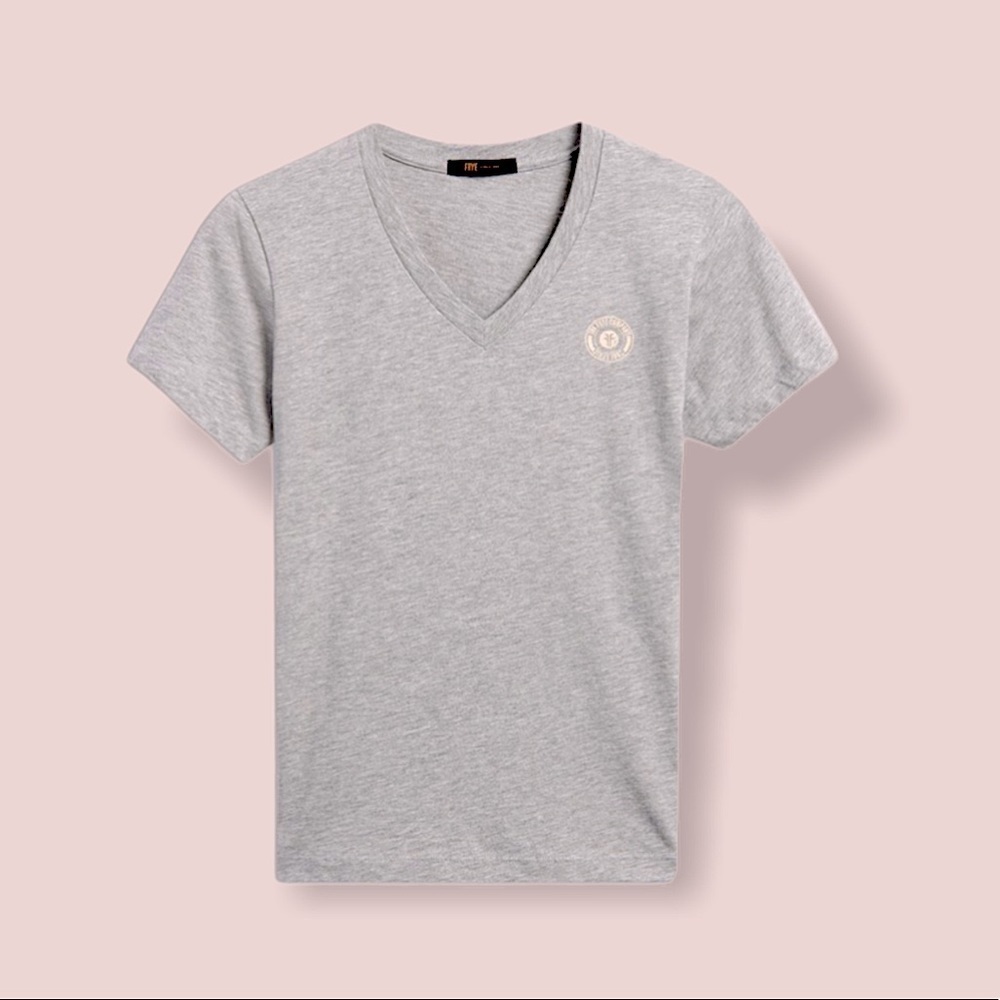 NWT Frye V neck Tshirt logo gray short sleeve